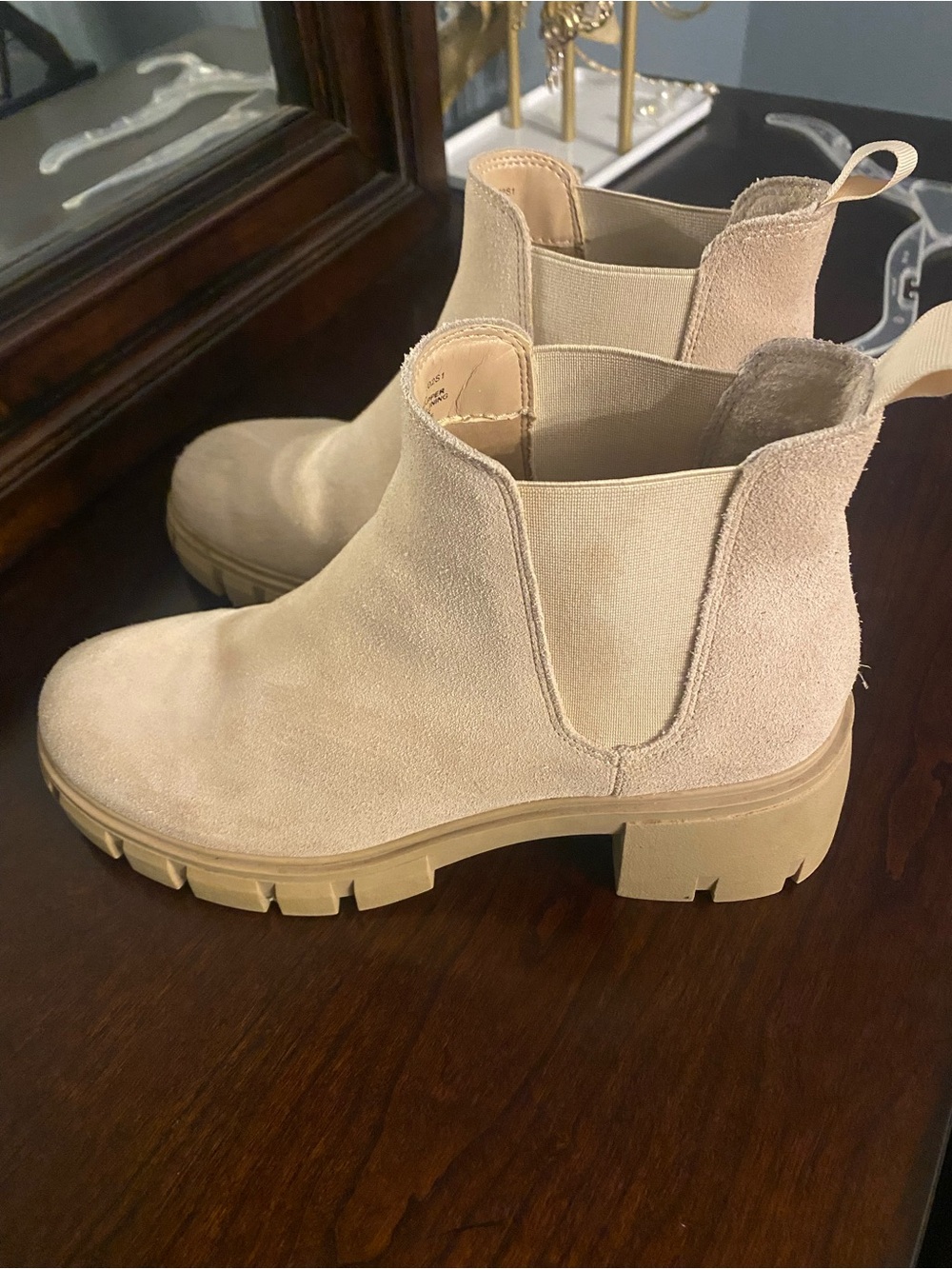 Steve Madden Beige Suede Chelsea Lug Booties